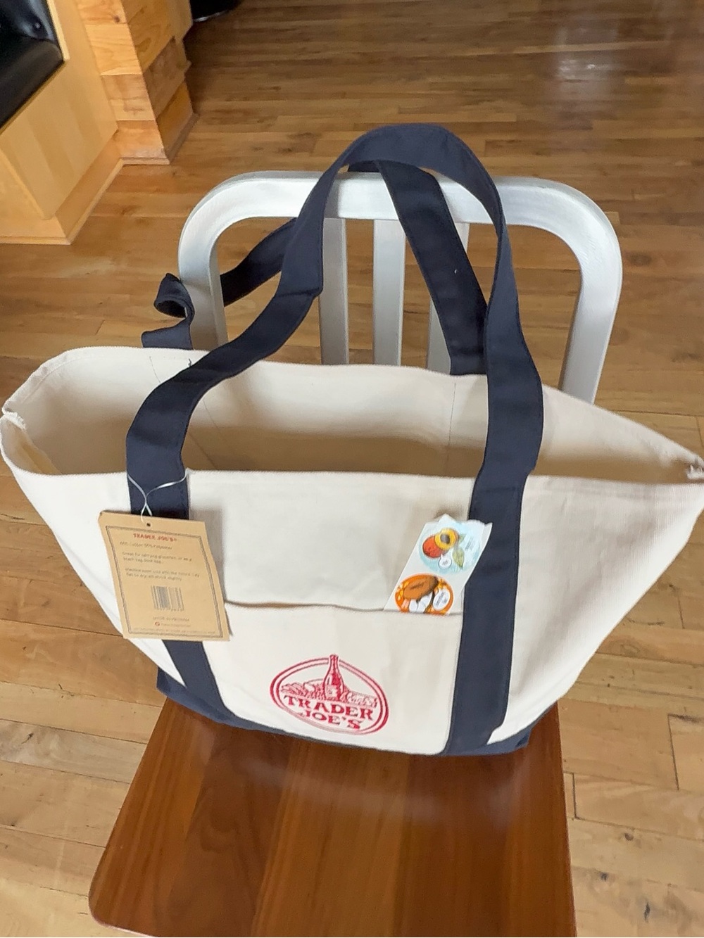 (2) LARGE Navy Trader Joe’s Canvas Tote Bags 🎁  + TJ Poly Bag 📬 SHIPS FAST! - Picture 6 of 9